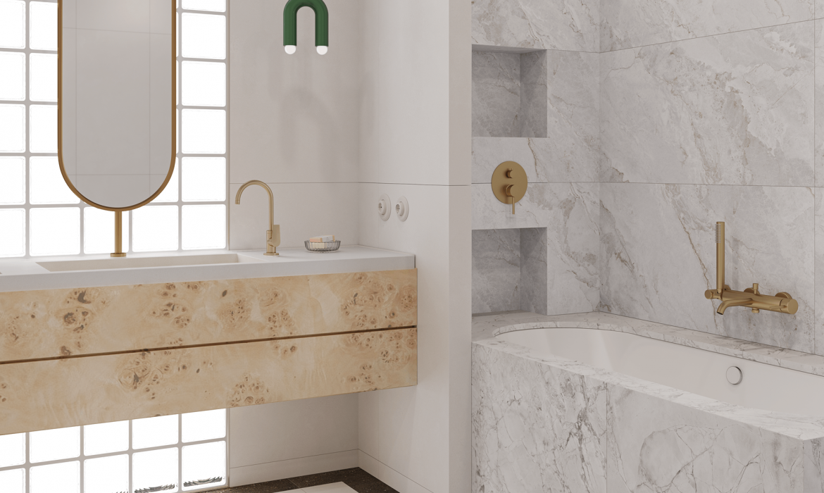 Дизайн ванной комнаты с серой плиткой: элегантность и универсальность